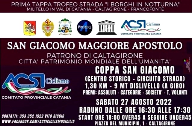 Sabato 27 agosto, a Caltagirone la seconda tappa del trofeo ciclistico “I borghi Unesco in notturna”